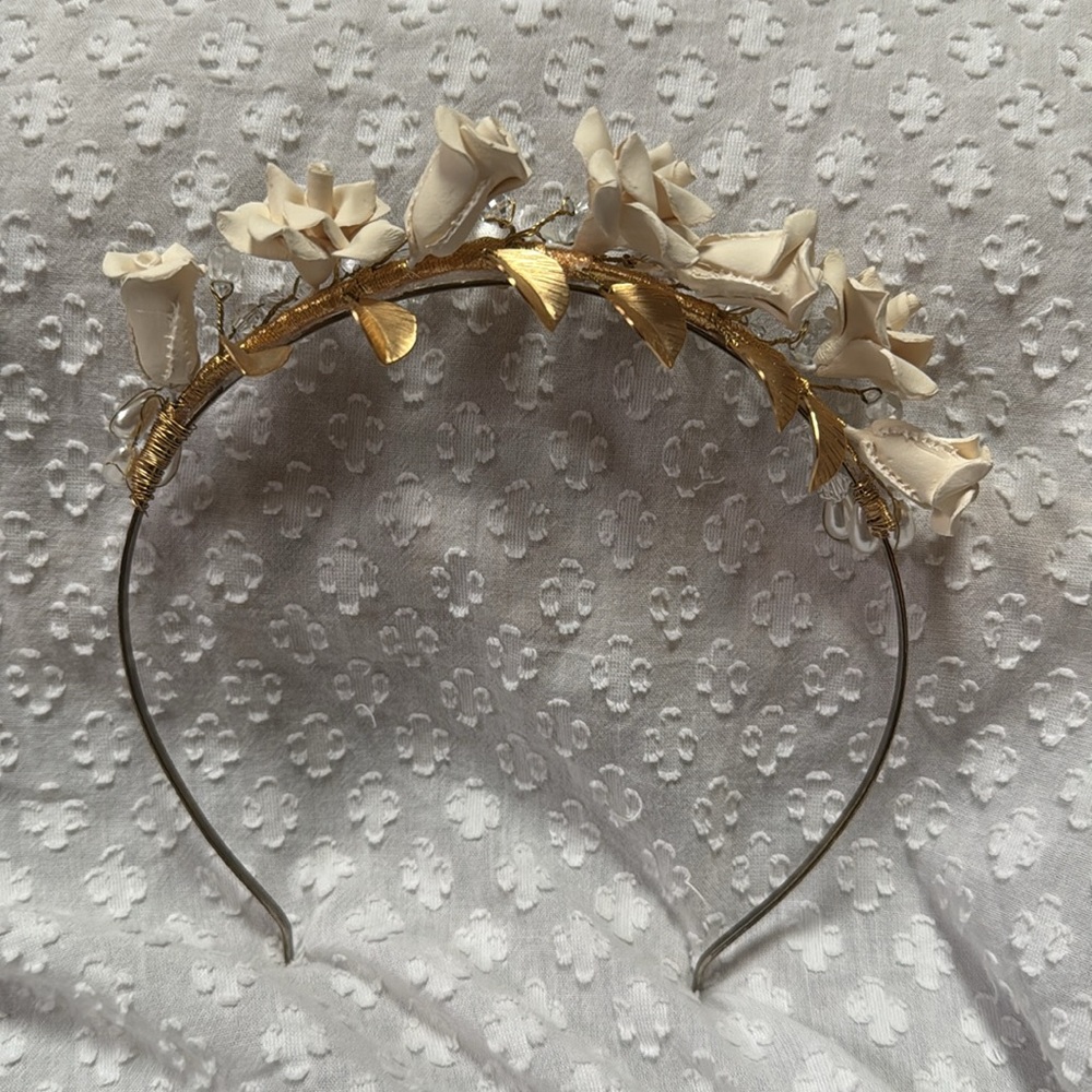 Gold Floral Faux Pearl Crystal Headband